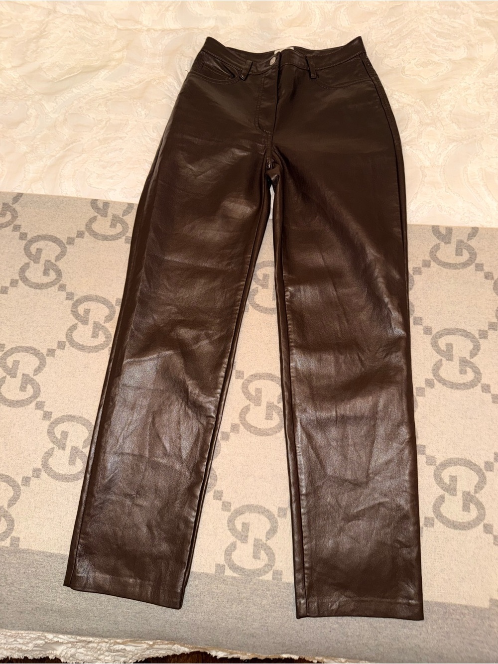 Wilfred Melina Pant Brown Straight Leg Pants Vegan Leather Size 2 Like New - Picture 2 of 10